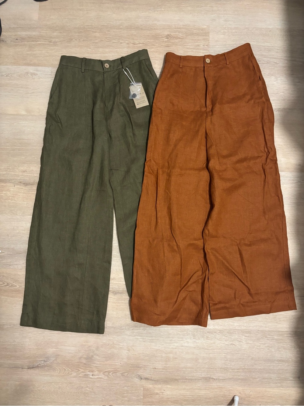 NWT 100% Linen Bundle 2 Wide Leg Pants in Rust and Olive